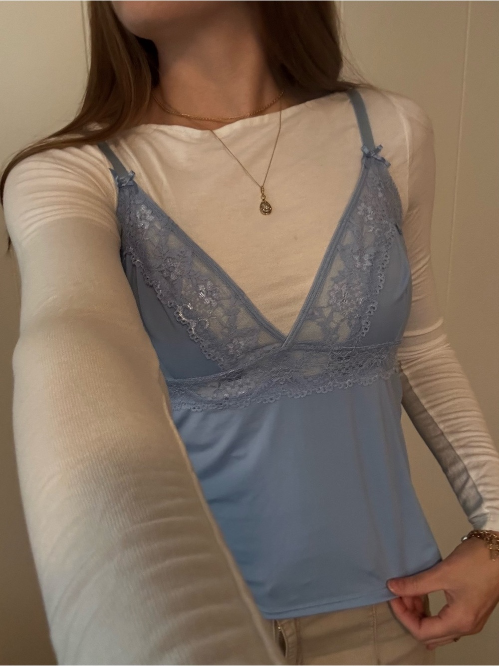 Y2K Light Blue Lace Trim Camisole